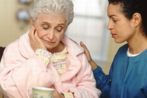 Comforting an elderly woman